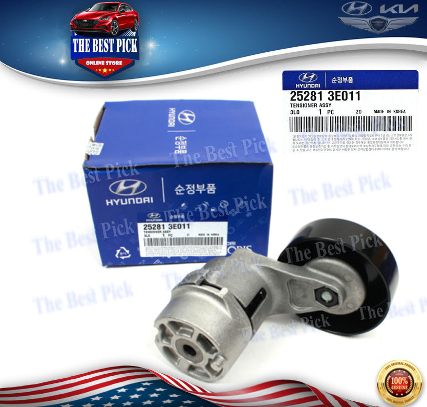 Genuine Hyundai Kia Belt Tensioner 252813E011 – Fits Santa Fe Magentis Optima Rondo 2.7L 06-10, Aluminum