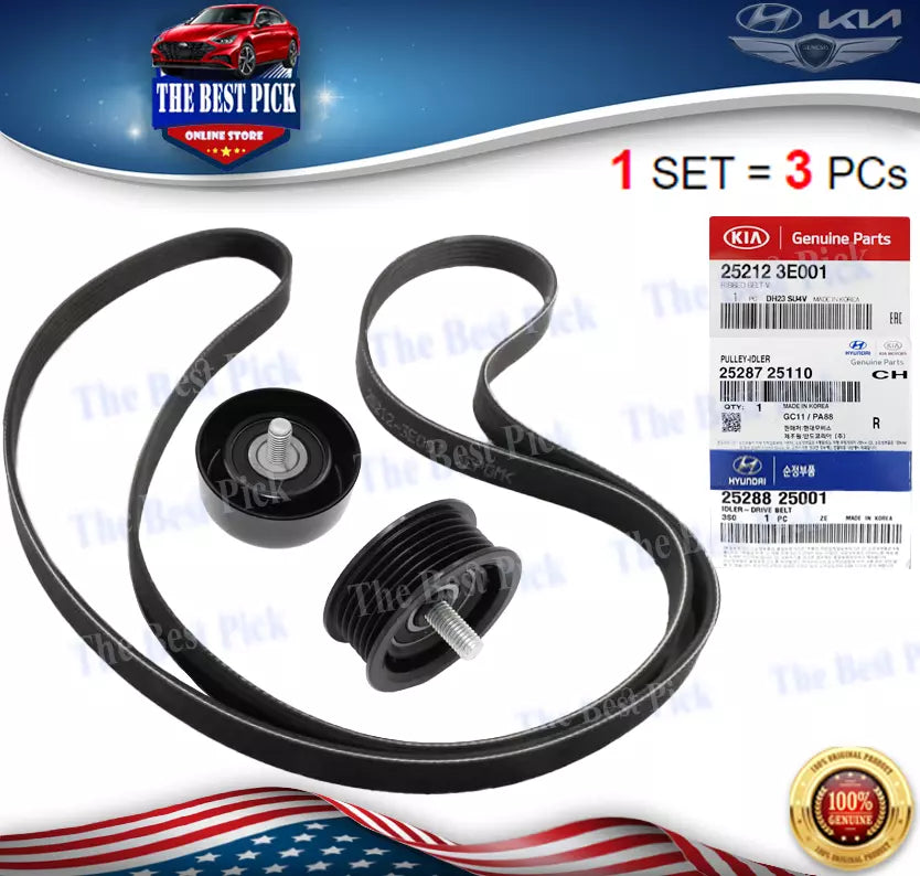 ⭐GENUINE⭐ V-Belt & Tensioner Kit for 06-10 Santa Fe Optima Rondo 2.7L 252123E001