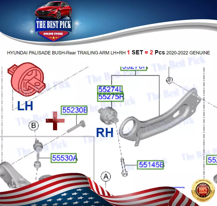 ⭐GENUINE⭐ BUSH-Rear TRAILING ARM LH+RH (SET) 20-22 PALISADE & TUCSON & Santa Fe