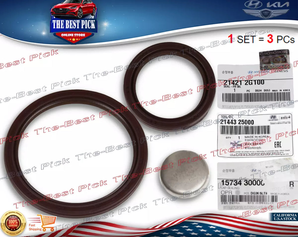 ⭐GENUINE⭐ 3Pcs Crankshaft Oil Seal For 11-22 Kia Optima Sorento Hyundai Santa Fe