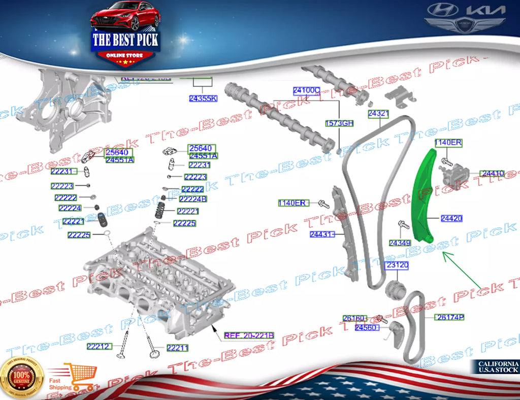 ⭐GENUINE⭐ Timing Chain Guide Tensioner Arm HYUNDAI KIA 1.6L 2022-2023 244202M002
