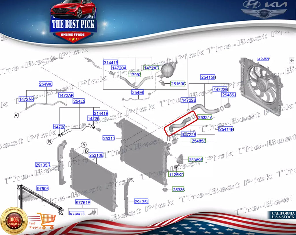 ⭐GENUINE⭐ HOSE ASSY-RADIATOR UPPER FOR 2022-2024 GENESIS GV70 2.5L 25414AR000