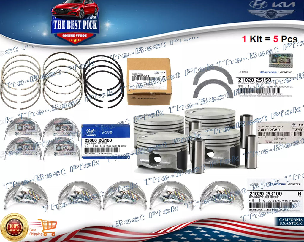 Main Rod Bearings & Piston w/Rings full kit For 2.4L Sonata Optima SantaFe STD-A