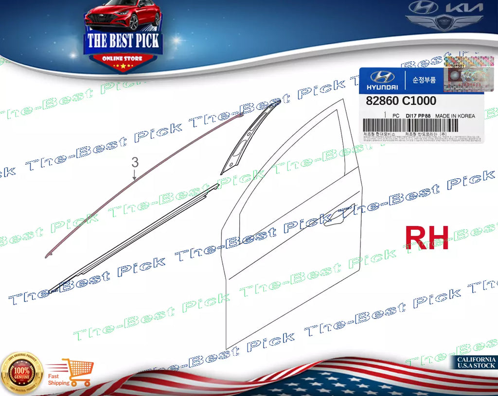 ⭐GENUINE⭐ Hyundai Sonata 2015-2019 Front Right Door Reveal Molding 82860C1000