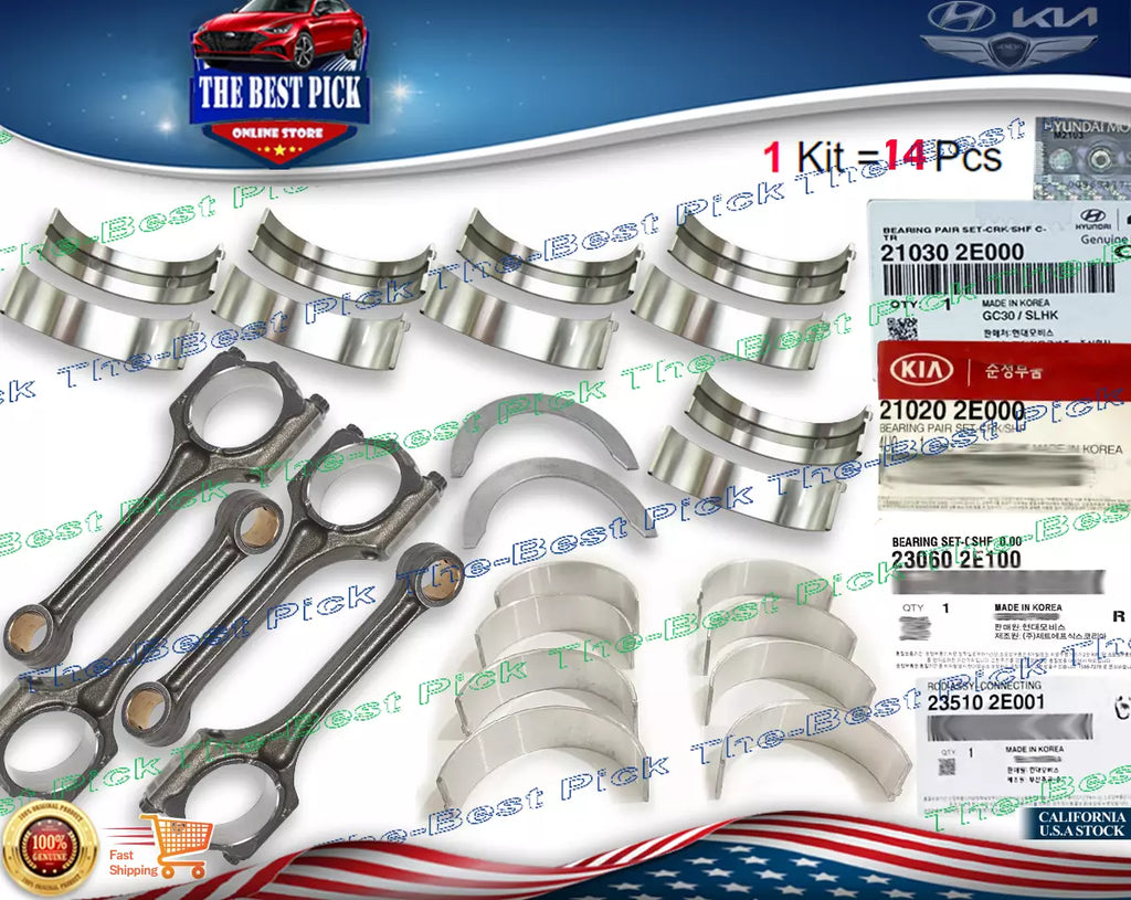 Connecting Rod Kit of 14 Pcs (STD) For 11-16 Kia Forte 12-16 Hyundai Elantra 1.8