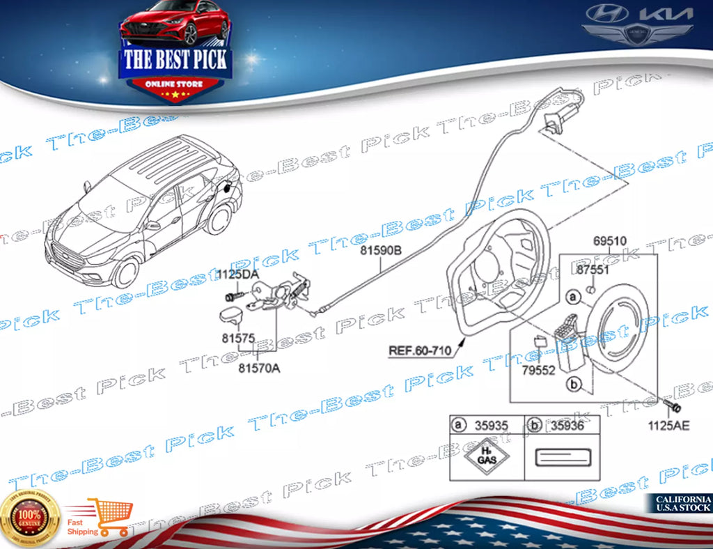 ⭐GENUINE⭐ H2 GAS Fuel Filler Door for 2015-2017 Hyundai Tucson 695104W000-PKW
