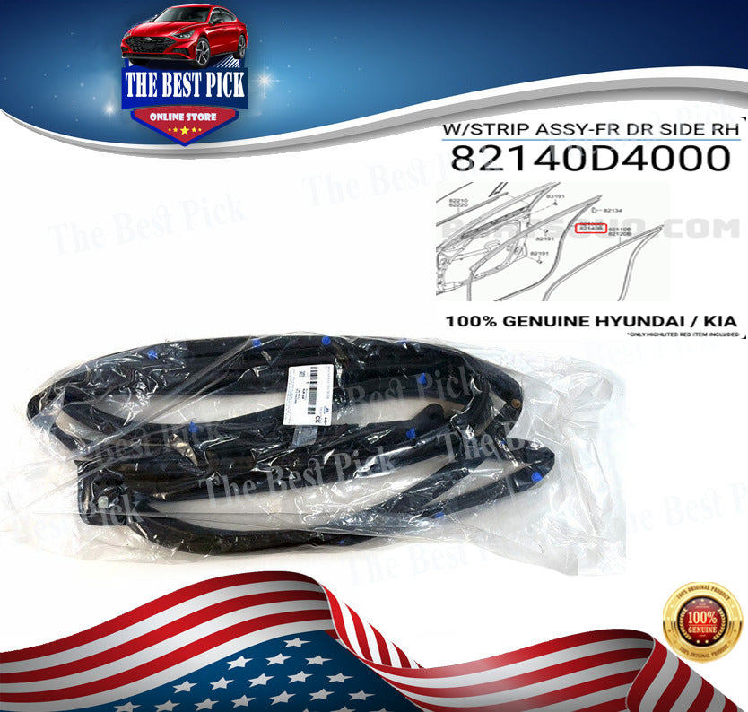 Door Side Weatherstrip Seal Rubber Noise FR/RH For 16-18 KIA Optima 82140D4000