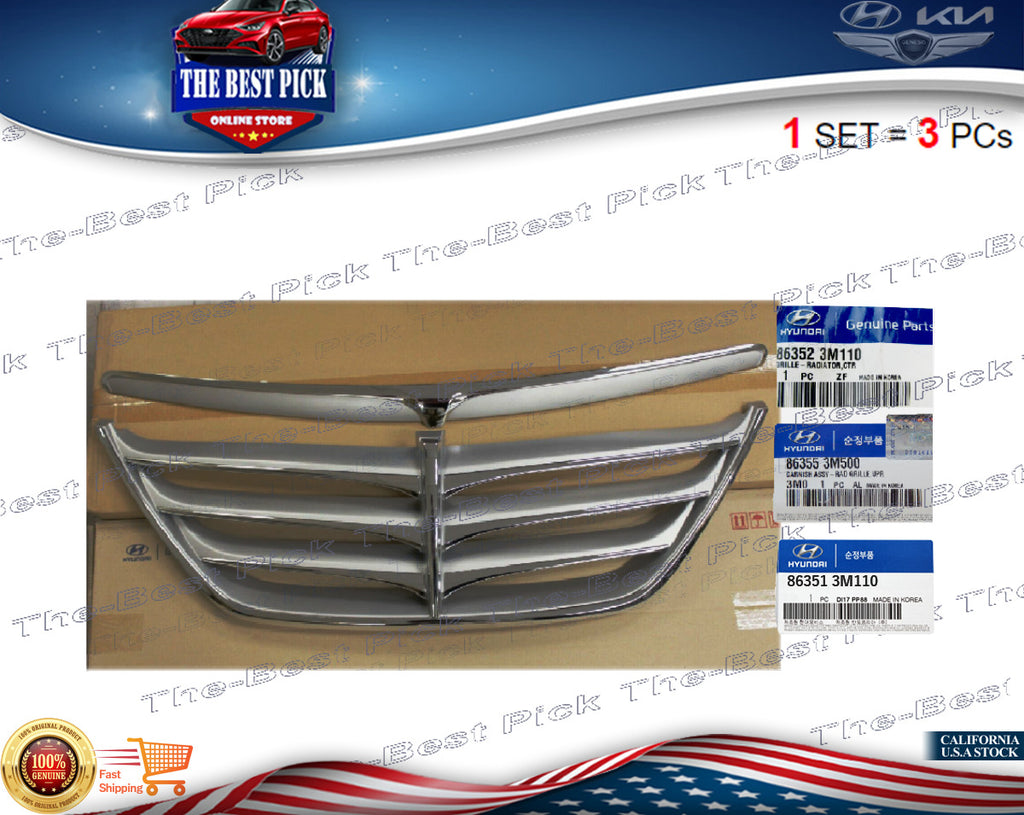 ⭐GENUINE⭐ GRILLE RADIATOR FRONT & MOLDING HOOD 【set 3pcs】GENESIS SEDAN 2009-2011