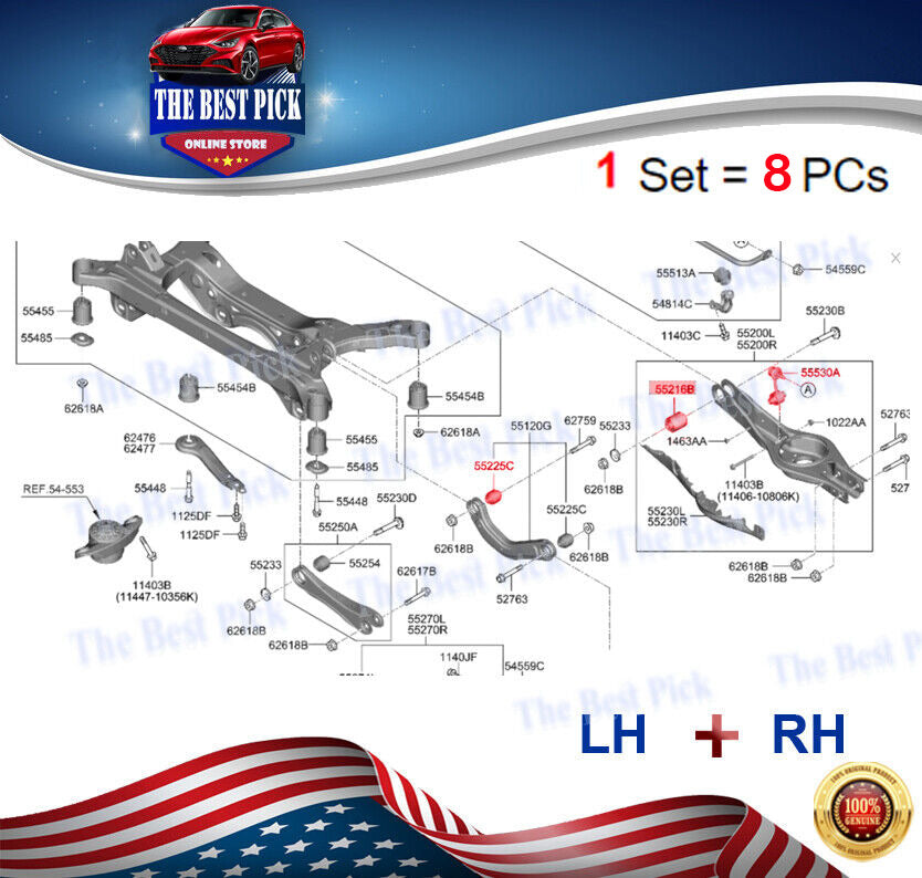 GENUINE Rear Arm Bushing LH + RH Set = 8 PCs  21-2022 Kia K5 55218L1000