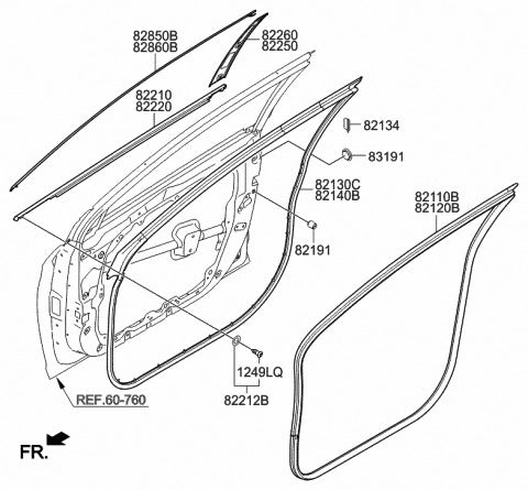 GENUINE  SideDoor Rubber Weather strip Seal FR or RH for Sonata 2015 82120C1000