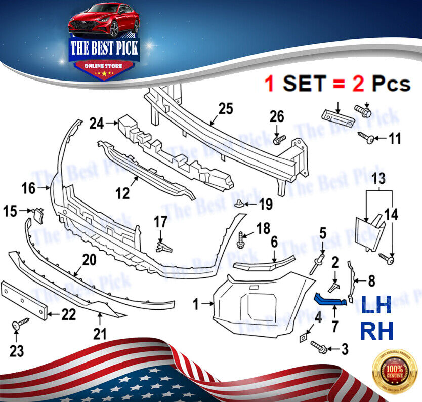 Genuine BRACKET-BUMPER SIDE 1 SET = 2 PCs LH+RH Hyundai Palisade 2020-2021