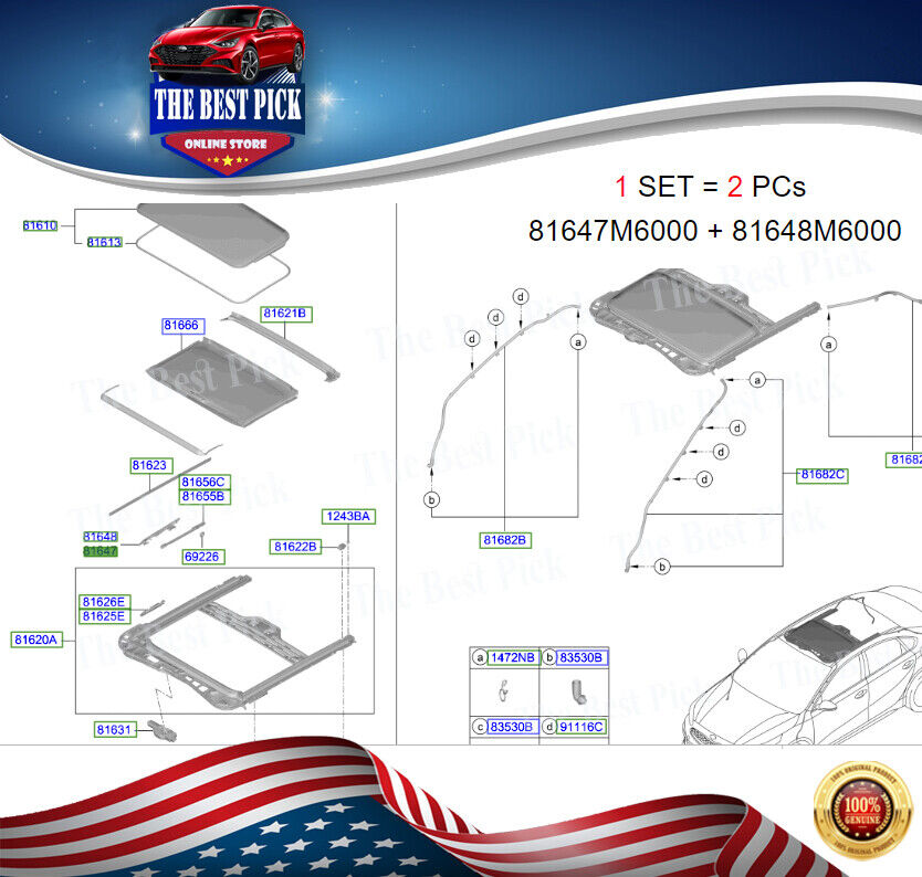 Kia Forte 2020 Sunroof Repair Guide for Driver and Pass 1 SET = 2 PCs 81647M6000