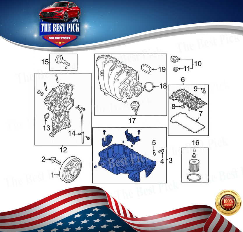 GENUINE 2.0L Pan Assembly Engine Oil Hyundai Elantra 21-22 - KONA 22  215102J001