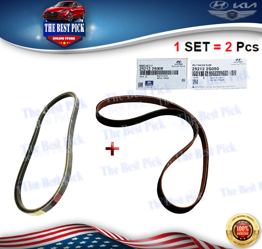 ⭐GENEUINE⭐ Sonata 2022 Hyundai SET = 2Pcs 252122S050 252122S000 Serpentine Belt