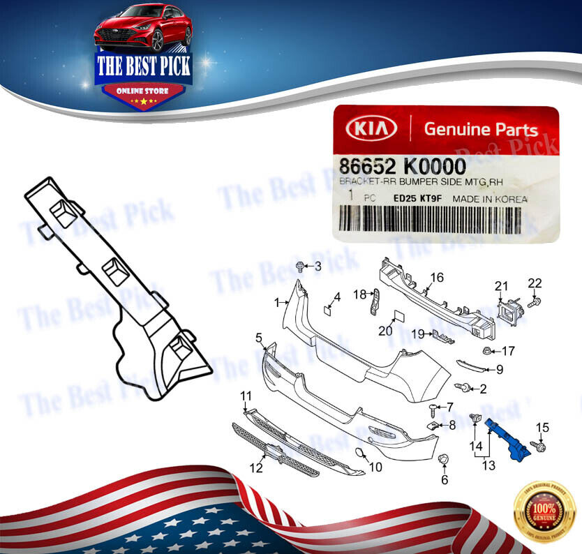 GENUINE REAR Bumper Bracket Retainer RIGHT for Kia Soul 20-21 86652K0000